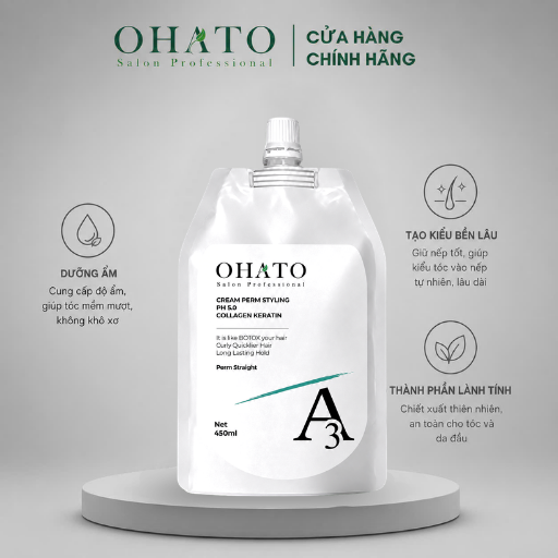Kem Uốn Duỗi OHATO Cho Tóc Yếu Tạo Kiểu Dịu Nhẹ A3 pH 5.0 450ml