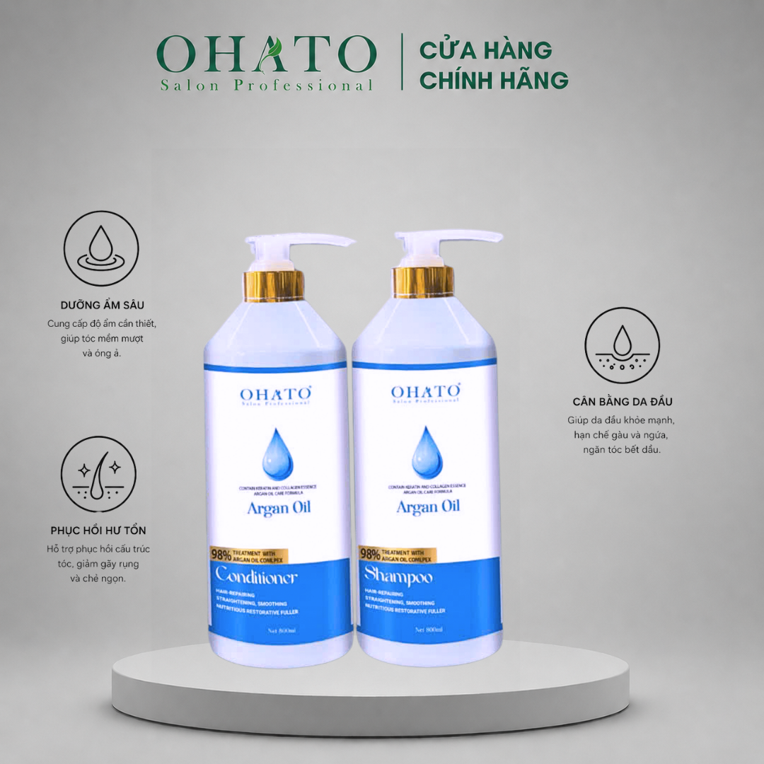 Bộ Gội Xả collagen Argan OHATO Cấp Ẩm Chuyên Sâu Giảm Xơ Rối 800ml