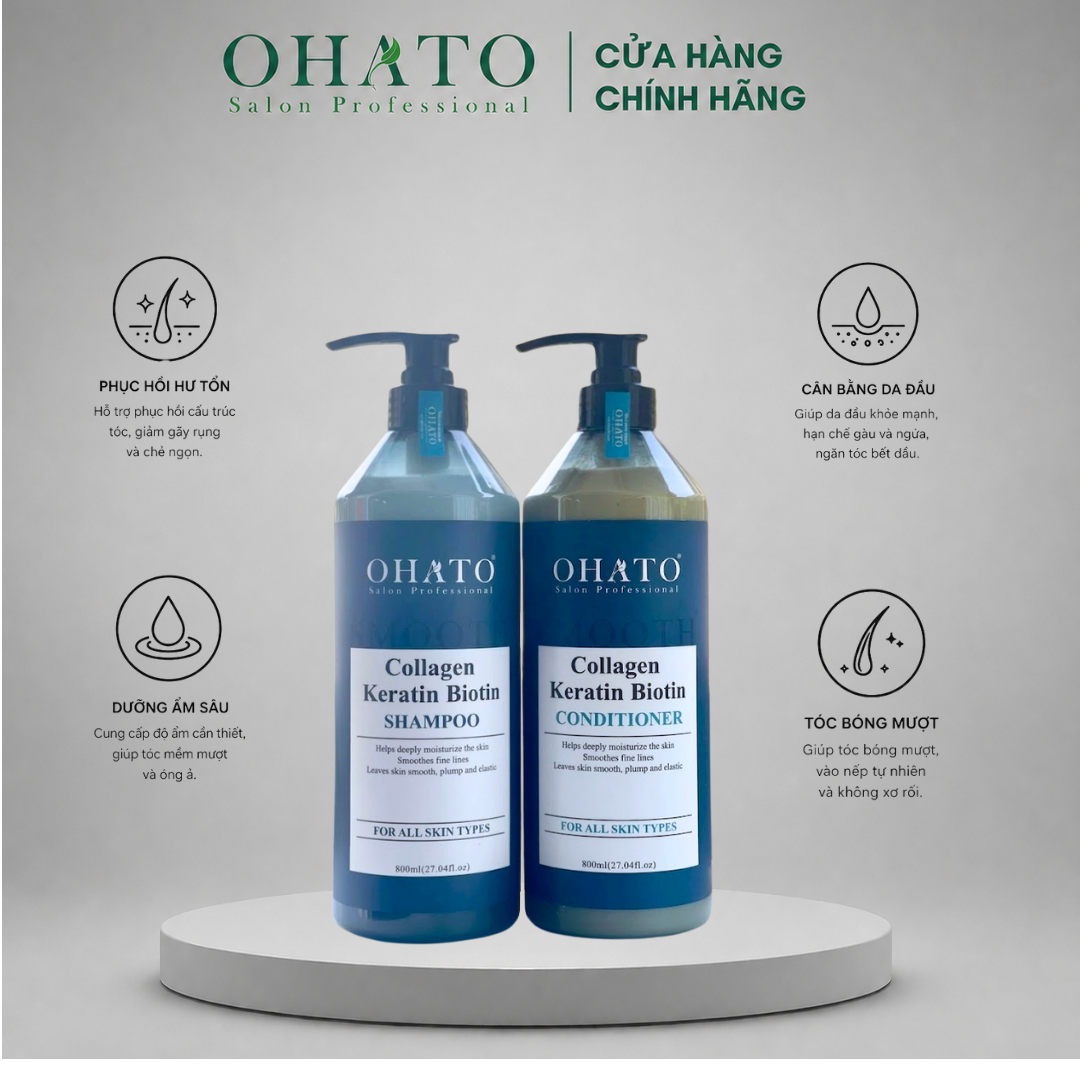 Bộ Gội Xả OHATO Dưỡng Tóc Bóng Khỏe Mềm Mượt Premium Care 800ml