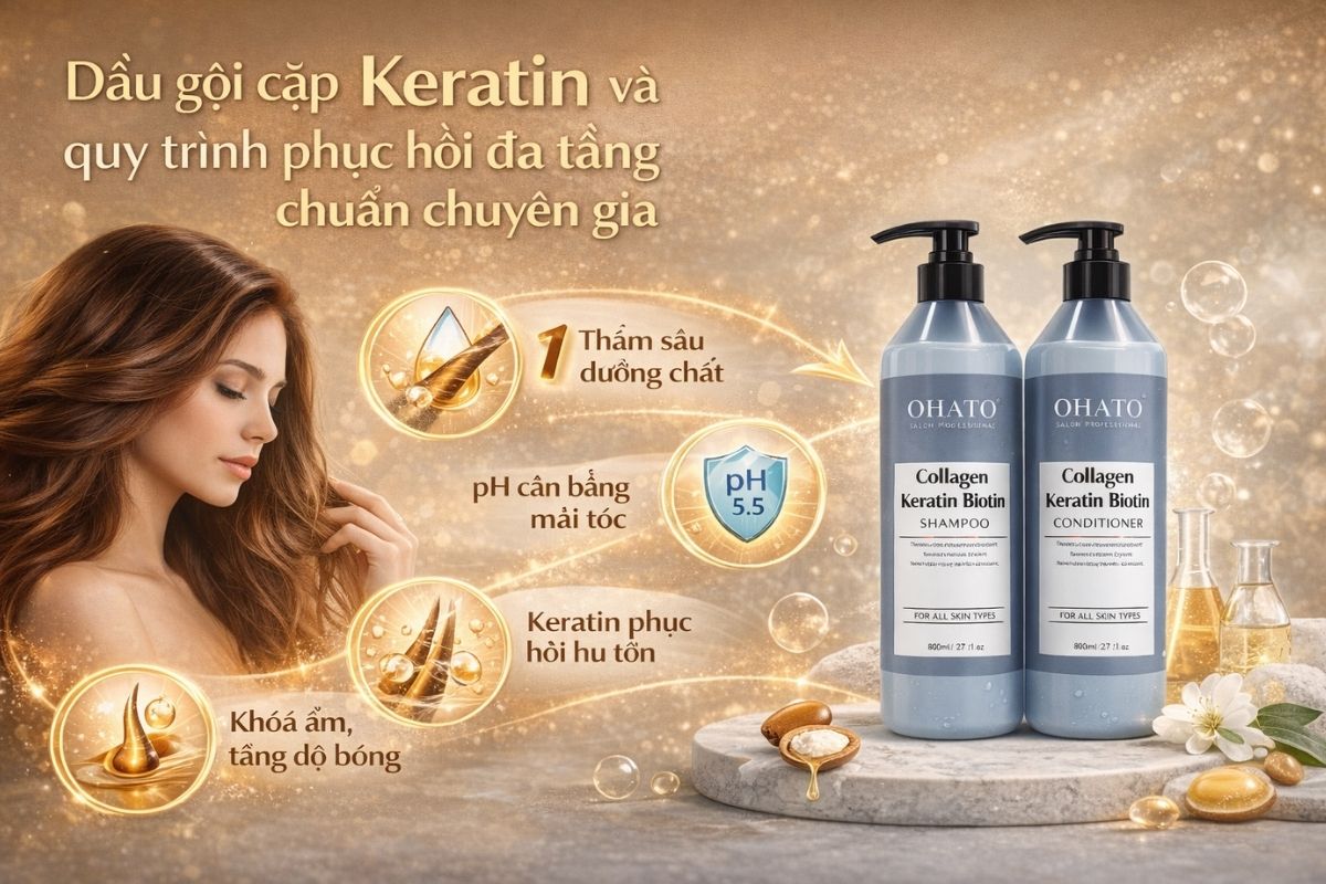 Dầu gội cặp Keratin và quy trình phục hồi đa tầng chuẩn chuyên gia